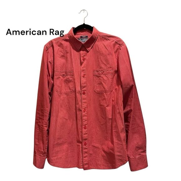 America Rag Red Casual Button Down Shirt with Long Sleeves medium like new - Picture 7 of 11